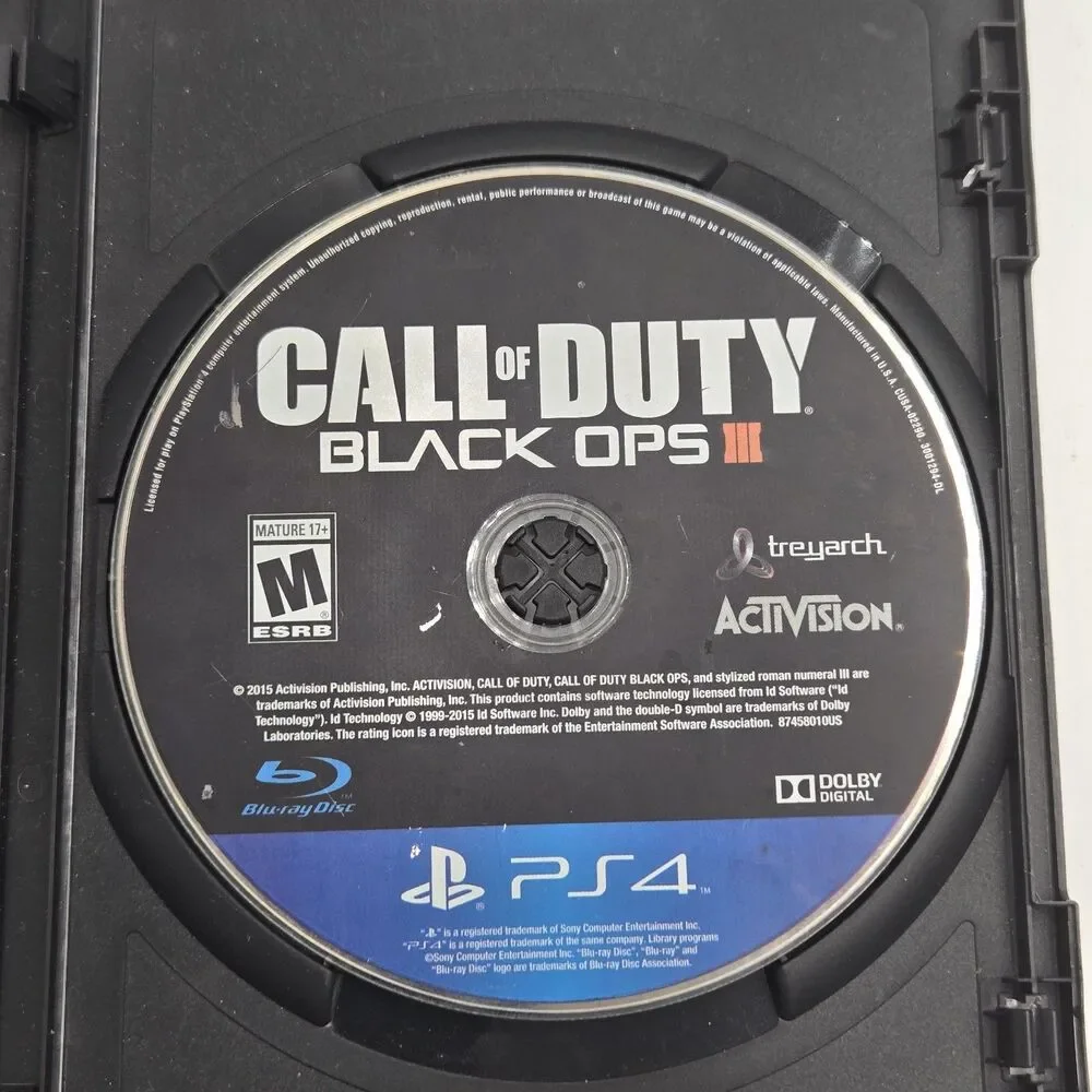 Call of Duty Black Ops 3 PS4 Sony PlayStation 4 Video Game Disc Tested Plain Cas